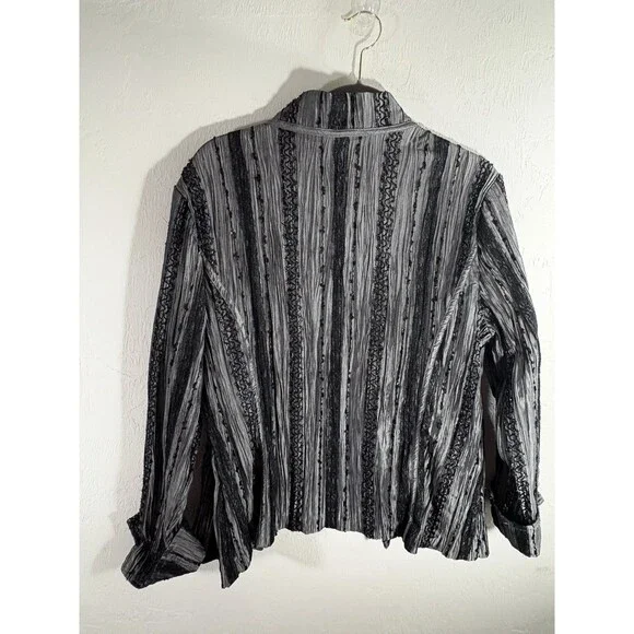 Chico’s Gray Black Blazer Open Front Sz 3 X-Large Women Dressy Black Lace Trim - Picture 8 of 9